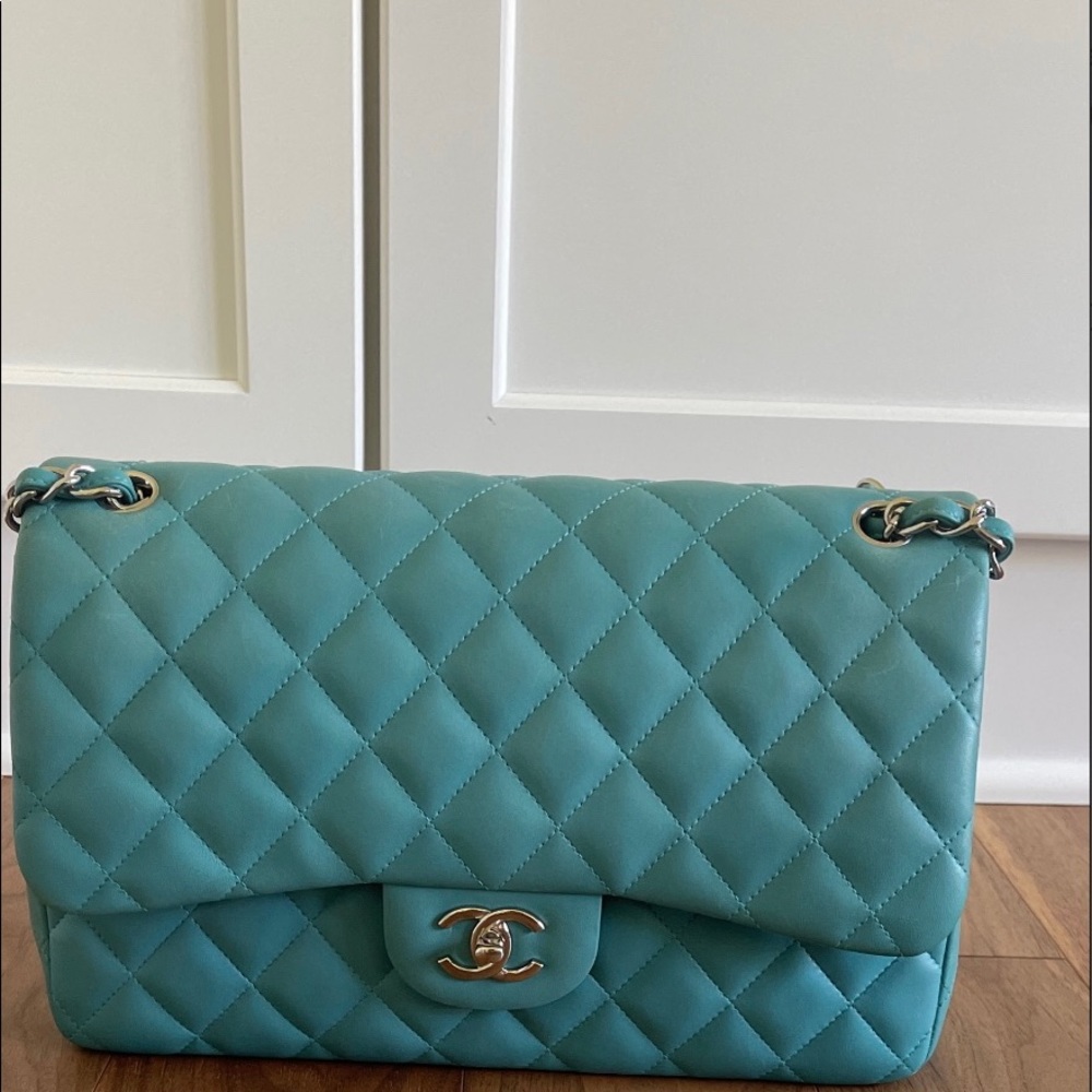 Chanel Jumbo Double Flap Bag Turquoise Blue Lambskin - Picture 7 of 15